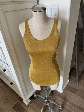 Vintage Cache M Gold Metallic Knit Tank Top